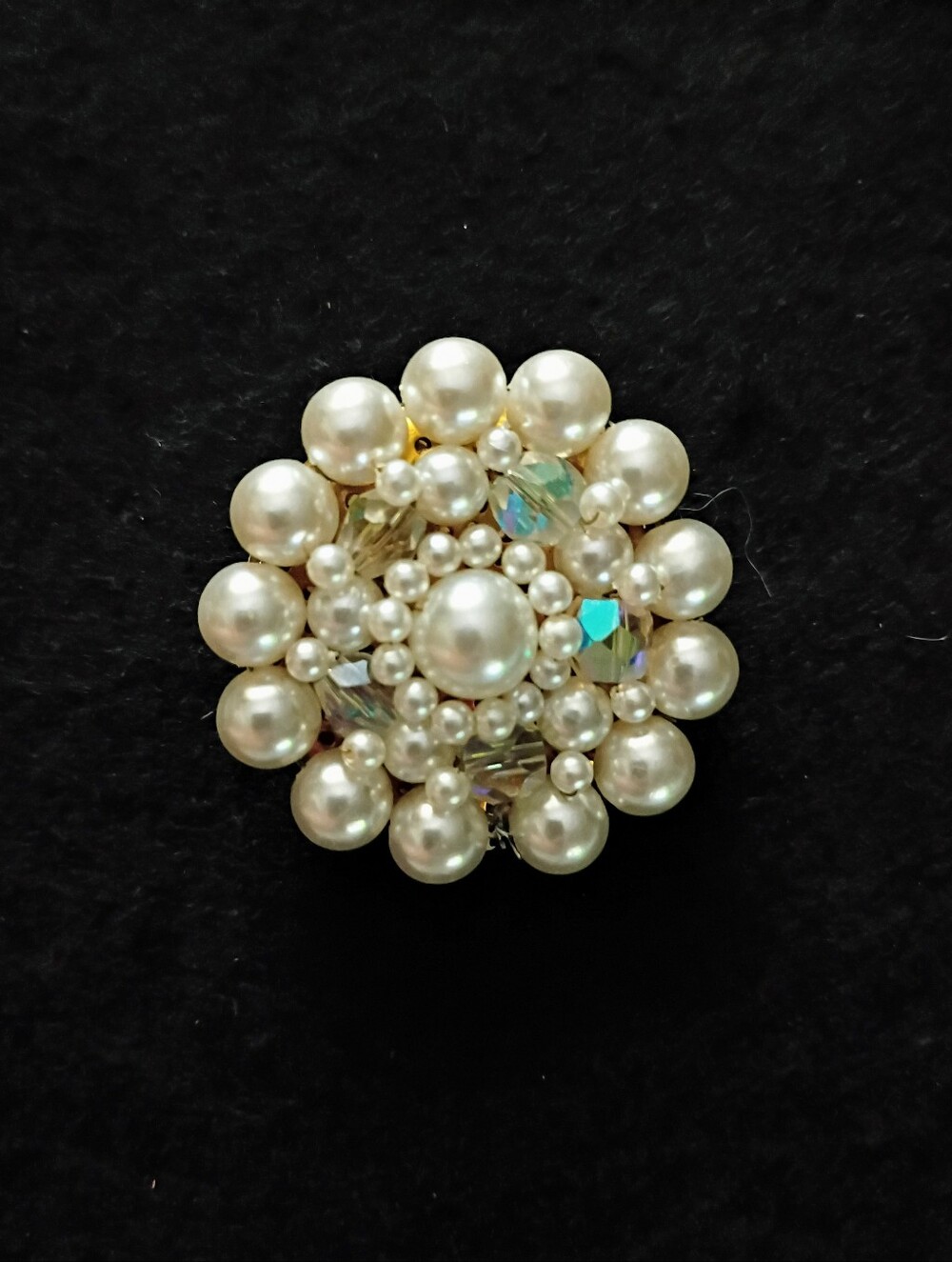 Vintage Faux Pearl Rhinestone Brooch Aurora Borealis Stones  signed Japan